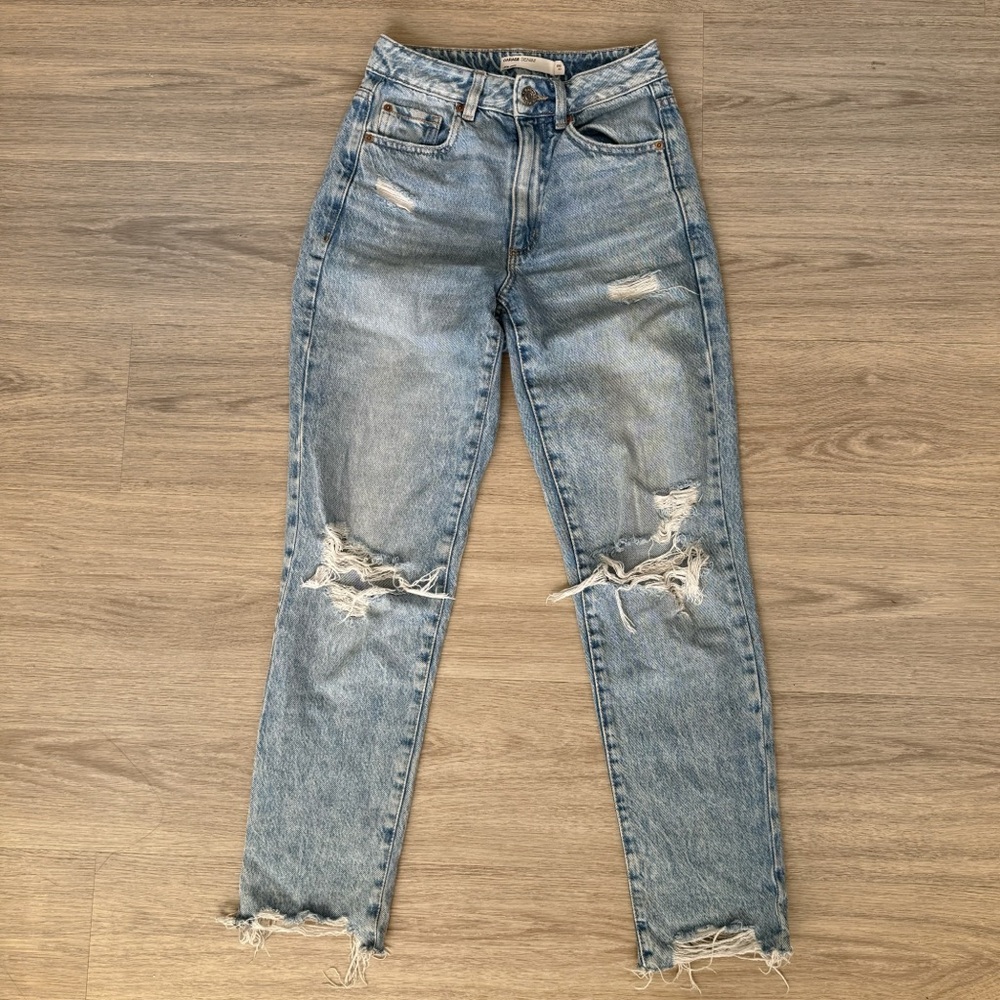 garage blue distressed ripped mon boyfriend straight denim jeans pants bottom
